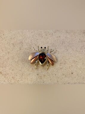 Gold-tone Bee Brooch with Amber Faceted Stone